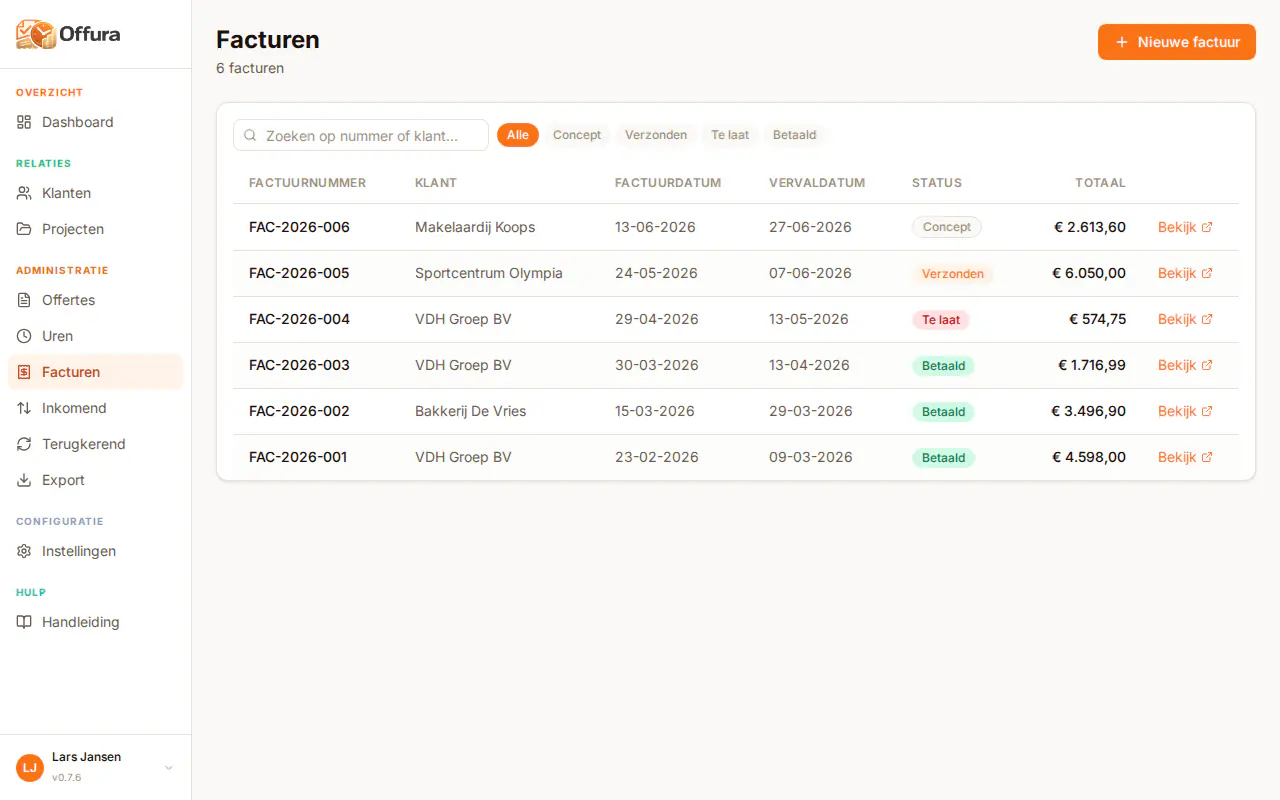 Offura facturen overzicht